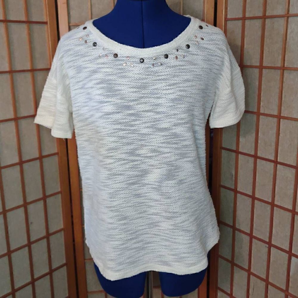 Kellwood Apparel Women's Knitted Embellished Top Natural White Small